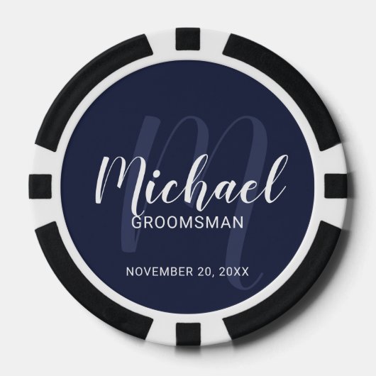 Marine Modern Script Gepersonaliseerde Groomsmen Poker Chips (Voorkant)
