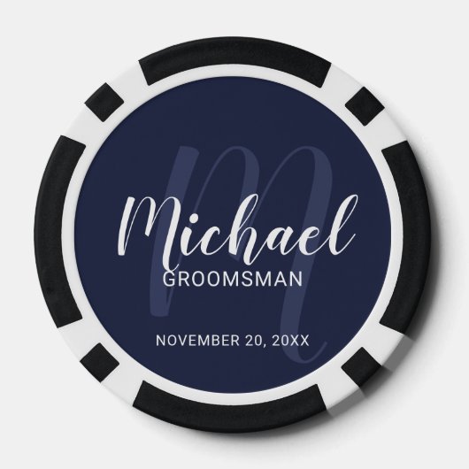 Marine Modern Script Gepersonaliseerde Groomsmen Poker Chips (Achterkant)