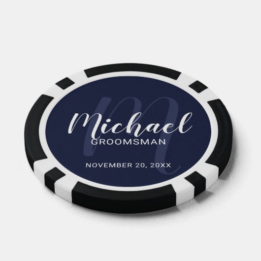 Marine Modern Script Gepersonaliseerde Groomsmen Poker Chips (Enkel)