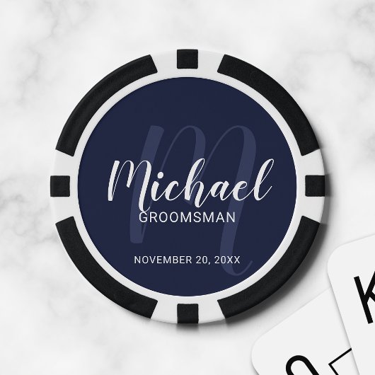 Marine Modern Script Gepersonaliseerde Groomsmen Poker Chips