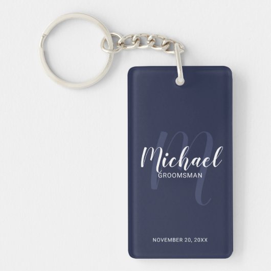 Marine Modern Script Gepersonaliseerde Groomsmen Sleutelhanger (Voorkant)