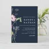 Marine Modern Wildflower bruiloft uitnodiging (Staand voorkant)