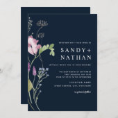 Marine Modern Wildflower bruiloft uitnodiging (Voorkant / Achterkant)