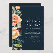 Marine Moderne Bloemen Bruiloft Uitnodiging (Voorkant / Achterkant)