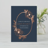 Marine Moderne Bloemenschets Ovale Bewaar de Datum Folie Uitnodiging (Staand Voorkant)