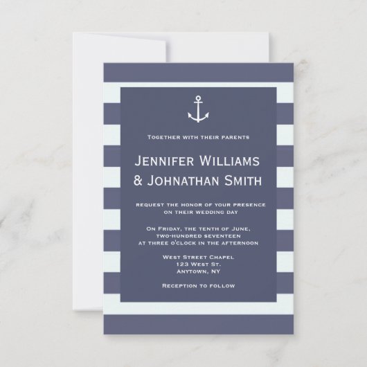 Marine moderne nautische bruiloft uitnodigingen (Voorkant)