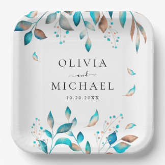 Marine moderne rustieke bruiloft papieren bordje