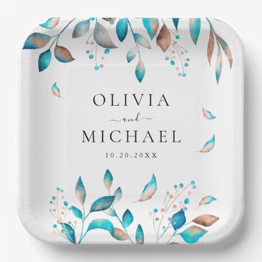 Marine moderne rustieke bruiloft papieren bordje (Voorkant)