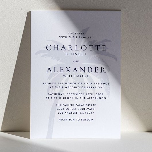 Marine Moderne Tropische Palmboom Huwelijksuitnodi Kaart