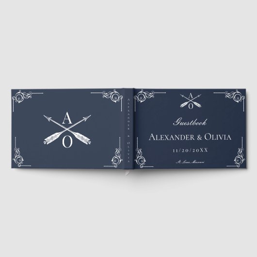 Marine Monogram en pijlen Bruiloft Gastenboek (Volledig)