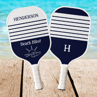 Marine Monogram Kust Nautical Strepen Strand Pickleball Paddle