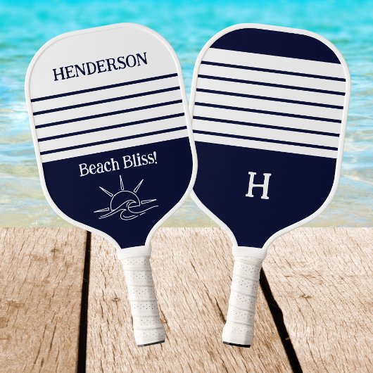 Marine Monogram Kust Nautical Strepen Strand Pickleball Paddle