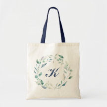 Marine Monogram Waterverf Blauwe Bloemenkrans