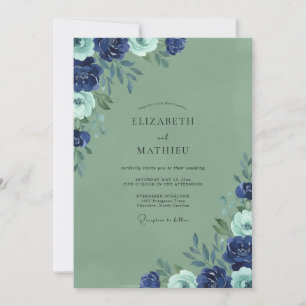 Marine Mos Wildflower Bruiloft Kaart