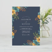 Marine Mosterd Wilde Bloemen Bruiloft Kaart (Staand voorkant)