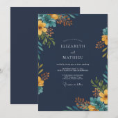 Marine Mosterd Wilde Bloemen Bruiloft Kaart (Voorkant / Achterkant)