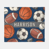 Marine Multi Sport Aangepaste Naam Monogram Fleece Deken (Voorkant (Horizontaal))