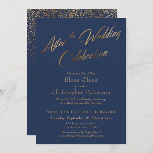 Marine na de bruiloftsviering, gouden confetti kaart (Voorkant / Achterkant)