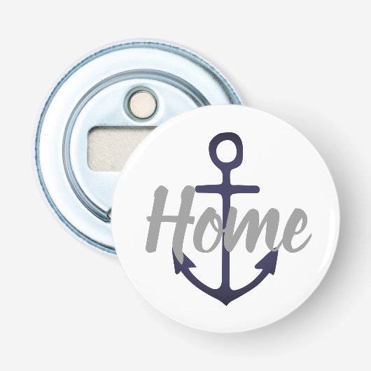 marine nautical ANCHOR + grijs HOME script | Button Flesopener (Voorkant)