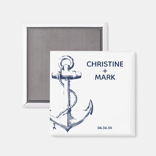 Marine Nautical Sketch Anker Bruiloft Magneet (Voorkant / Achterkant)