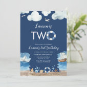 Marine Nautical Twee Tweede Verjaardag Uitnodiging (Staand voorkant)