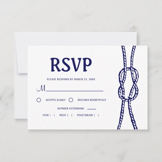 Marine Nautical Wedding RSVP Kaartje (Voorkant)