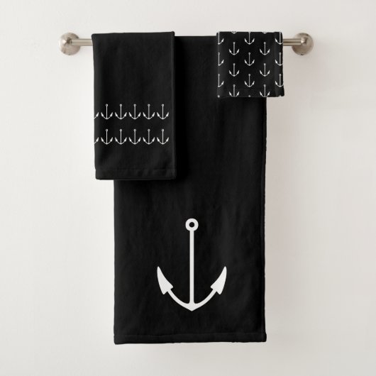 Marine Nautisch Anker Badkamer zwart wit Bad Handdoek (Insitu)