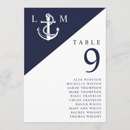 Marine Nautisch Monogram Tafelnummer Zitenkaart (Voorkant)