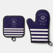 Marine nautische aangepaste naam ovenwant & pannenlap set (Voorkant)