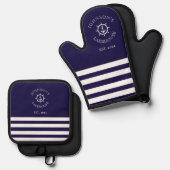 Marine nautische aangepaste naam ovenwant & pannenlap set (Voorkant / Achterkant)