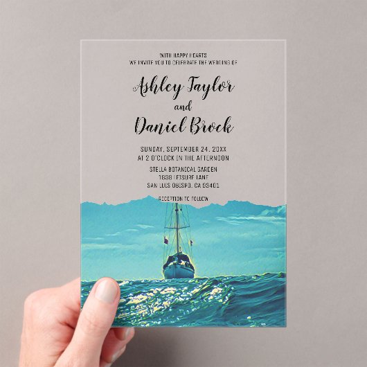 Marine nautische boot kustbestemming bruiloft acryl uitnodigingen (Insitu (Draagbaar))