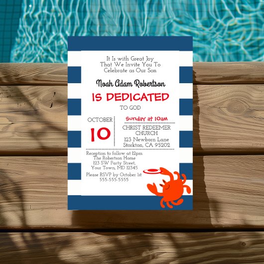 Marine nautische krab gepersonaliseerde doop kaart