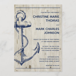 Marine Nautische Schets Anker Rustieke Bruiloft Kaart