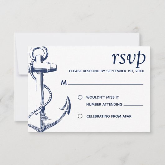 Marine nautische schetsanker | RSVP Kaart (Voorkant)