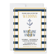 Marine Nautische Strepen Anker Huwelijksuitnodigin