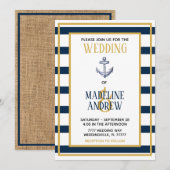 Marine Nautische Strepen Anker Huwelijksuitnodigin Kaart (Voorkant / Achterkant)