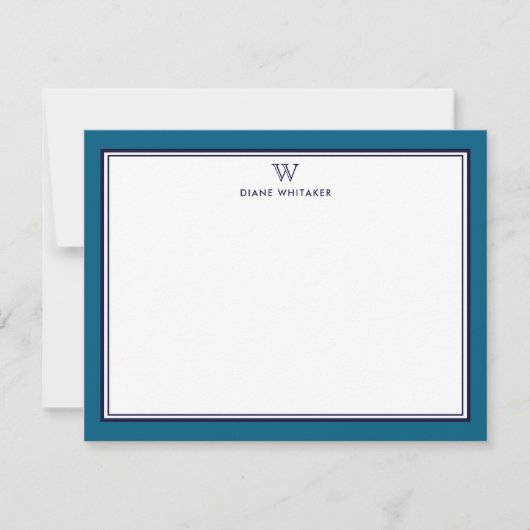 MARINE- & OCEAANBLOUW Classic Monogram Dubbel Fram Notitiekaartje (Voorkant)