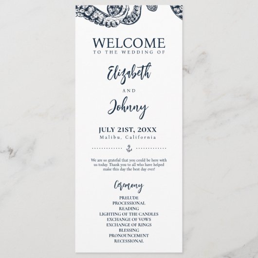 Marine Octopus bruiloft ceremonie programma Programmakaart (Voorkant)