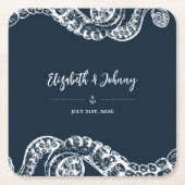 Marine Octopus Bruiloft Papier Onderzetter (Voorkant)