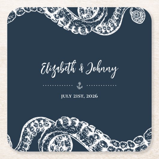 Marine Octopus Bruiloft Papier Onderzetter (Voorkant)