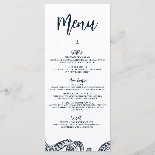 Marine Octopus Bruiloft Vlak Bord Menu (Voorkant)