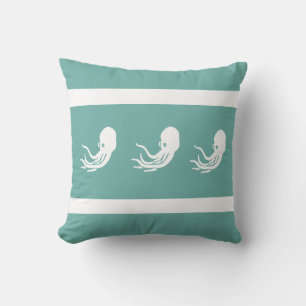 marine octopus / inktvis op witte PILLOW kust- Kussen