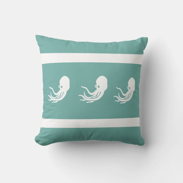 marine octopus / inktvis op witte PILLOW kust- Kussen (Voorkant)