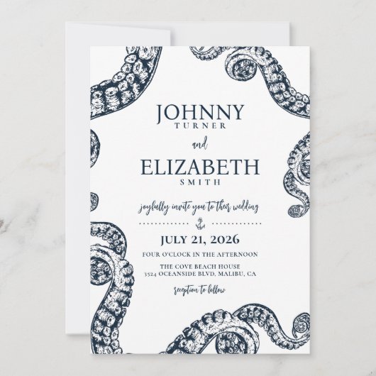 Marine Octopus Tentakel bruiloft uitnodiging (Voorkant)