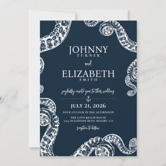 Marine Octopus Tentakel bruiloft uitnodiging (Voorkant)