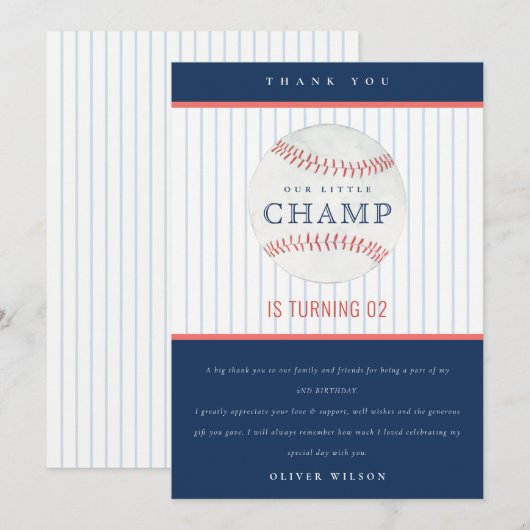 Marine Ons Kleine Kampioen Honkbal Verjaardag Elke Bedankkaart (Voorkant / Achterkant)
