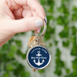 Marine op maat anker met naam van kapitein en boot sleutelhanger