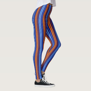 Marine Oranje Cyaan Verticale Strepen Ontwerp   Leggings