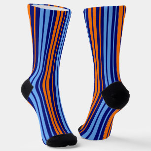 Marine Oranje Cyaan Verticale Strepen Ontwerp   Sokken