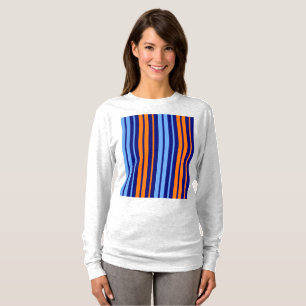 Marine Oranje Cyaan Verticale Strepen Ontwerp   T-shirt